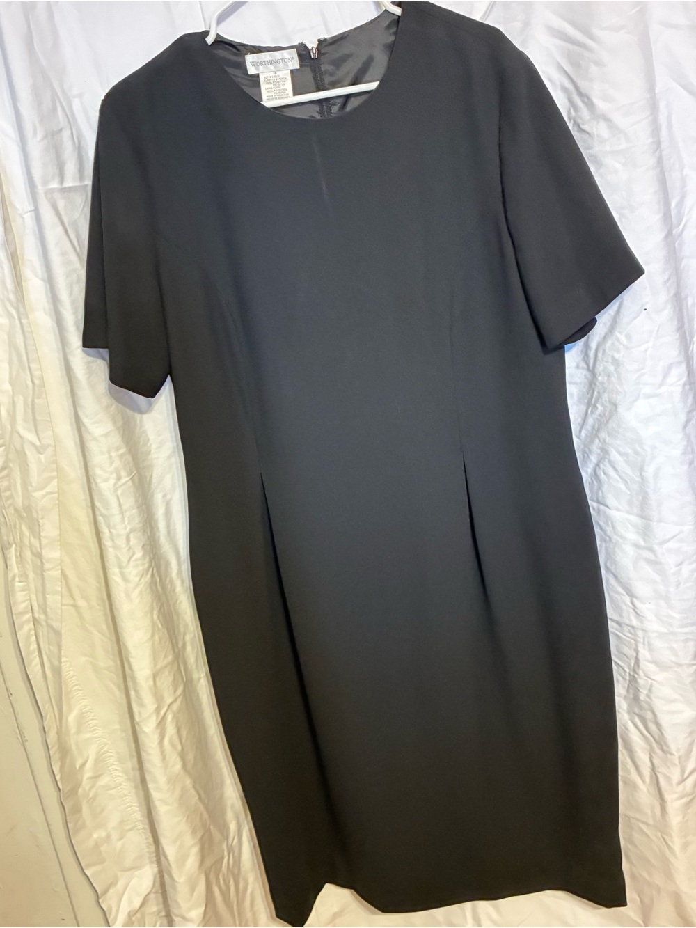 Worthington Black Short-Sleeve Midi Shift Dress